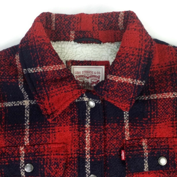 Levi's Red Blue Plaid Full Zip Long Sleeve Wool Blend Shacket Womens Plus 4X NWT - Picture 3 of 16